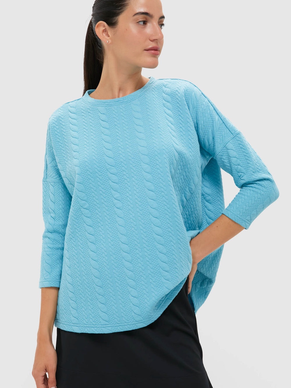 Tuckernuck Light Aqua Cable Knit Crew Sweater